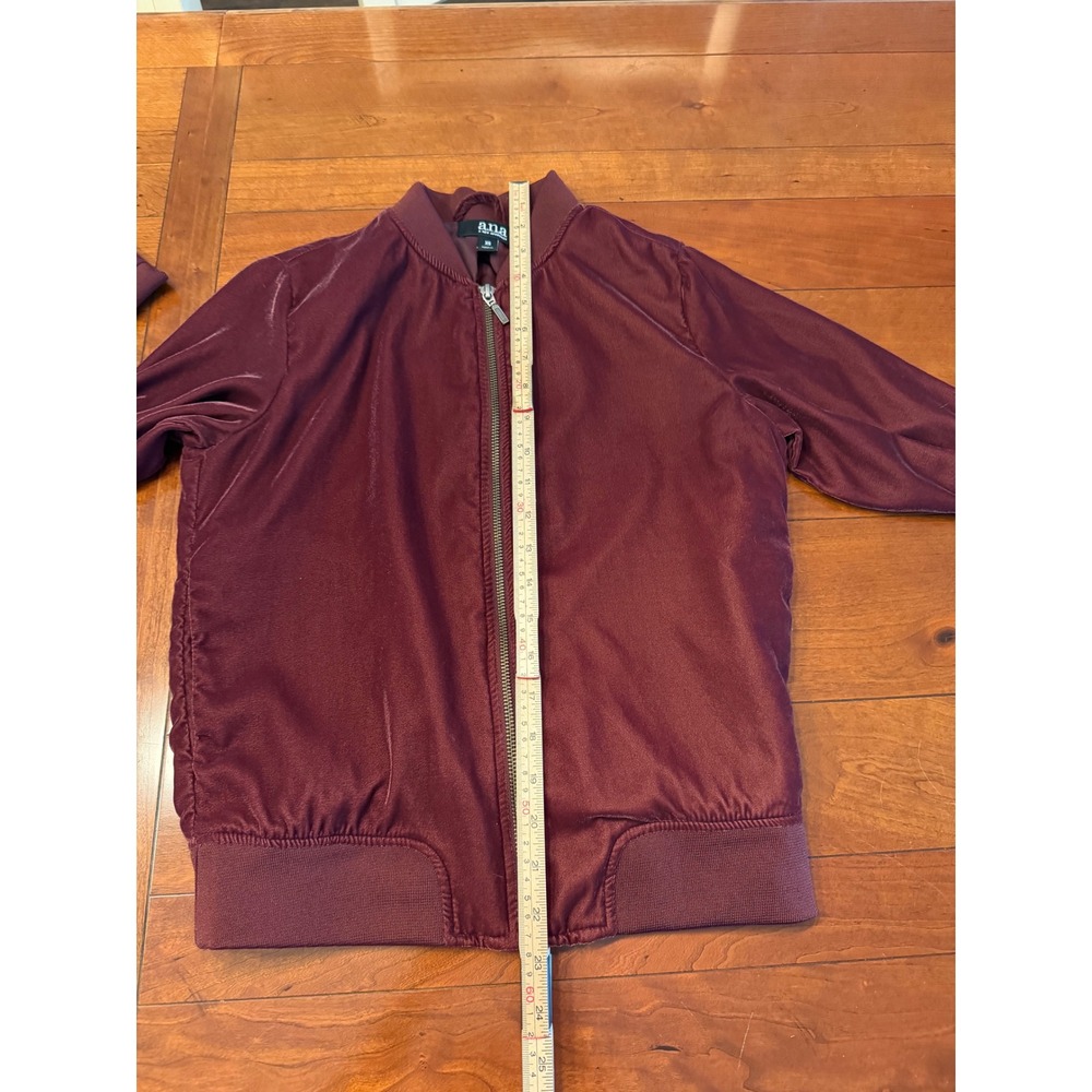 ana Women Burgundy Satin Bomber Jacket XS Maroon Full Zip Lightweight - Picture 5 of 5